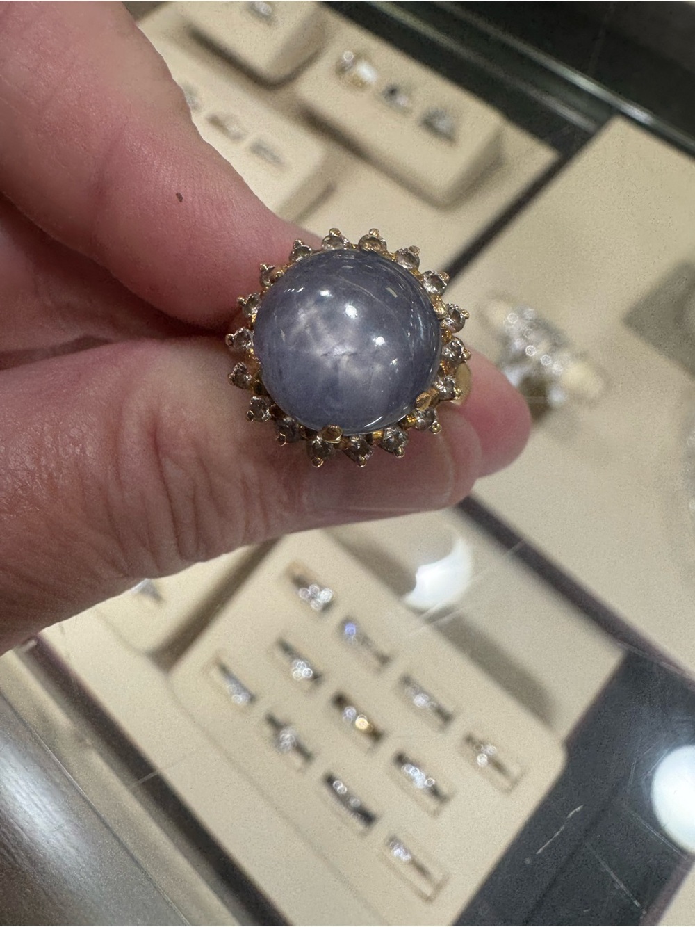 18K Yellow Gold Star Sapphire Cabochon Ring Size 7 *Double Star* - Picture 8 of 8